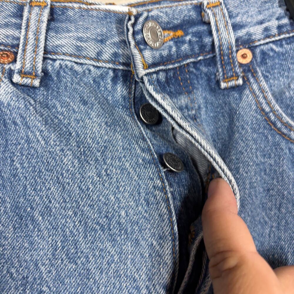 EB Denim Farrah Flare Button Fly Retro Jeans Light Blue Wash Split Hem - Picture 7 of 12